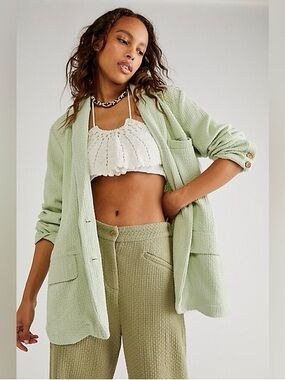 Free People Sage Green Textured Blazer